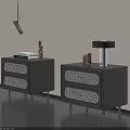 Modern Elegant Dark Bedside Nightstands With Exquisite Patterned Drawers And Sleek Metal Legs For Bedroom