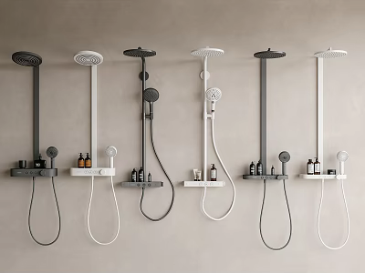 Modern Wall Mounted Shower Systems With Black And White Styles And Handheld Sprayers 3d model