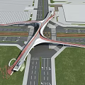 Unique Modern Bridge At Traffic Intersection With Streamlined Wing Structure And Surrounding Roads 3d model
