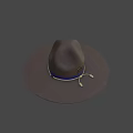 Brown Wide Brim Hat With Blue Band Badge And Decorative Tassels