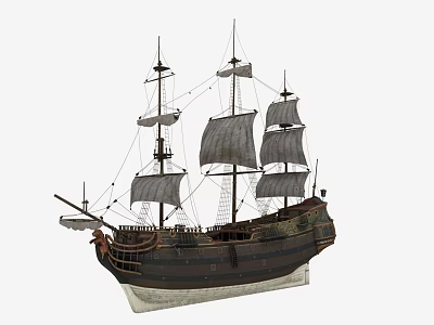 Detailed Historical Sailing Ship Model With Classic Sails And Wooden Hull 3d model