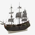 Detailed Historical Sailing Ship Model With Classic Sails And Wooden Hull