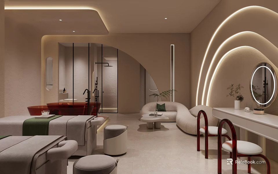Modern SPA Sauna Space With Arched Lighting And Cozy Interiors 3d model 
