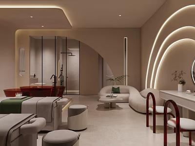 Modern SPA Sauna Space With Arched Lighting And Cozy Interiors 3d model