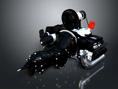 Mechanical Equipment 3D Model With Black Body Metallic Pipes Knobs And Red Component 3d model