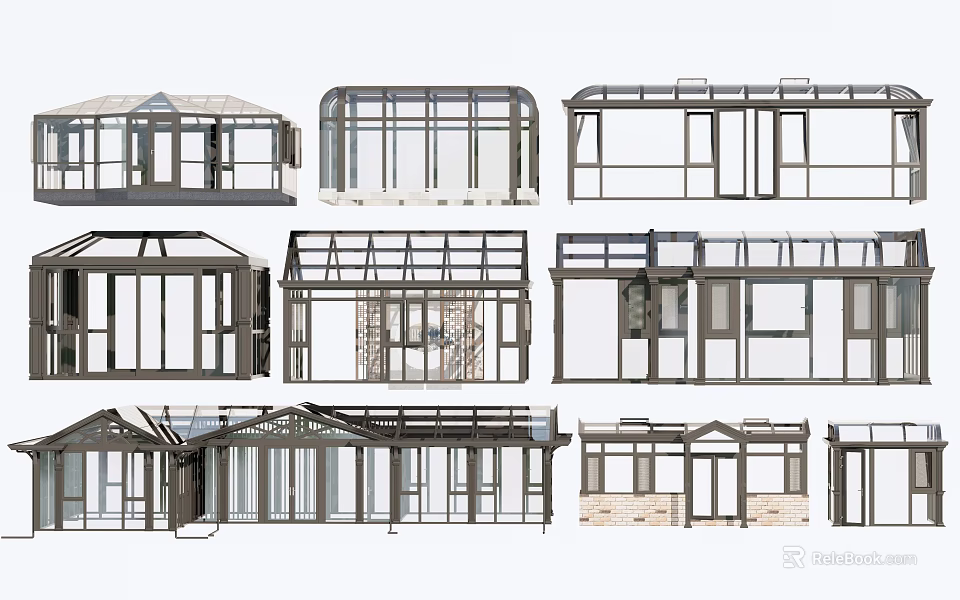 Various Glass Frame Structures With Different Architectural Designs And Modern Styles 3d model