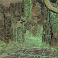 Natural Cave Entrance With Rocky Walls Green Vines And Stone Path