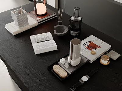 Modern Luxury Desktop Setup With Lamp Aromatherapy Diffuser Books And Watch 3d model