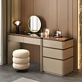 Modern Dressing Table With Round Mirror Table Lamp And Beige Round Stool 3d model
