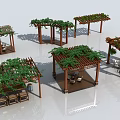 Outdoor Pergola with Green Vines Various Designs and Leisure Tables Chairs
