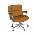 Brown Leather Button Tufted Office Chair with Metal Frame Armrests and Wheeled Base