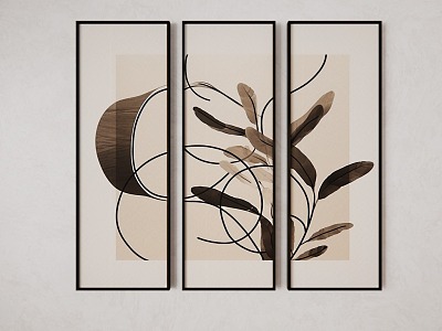 Simple abstract decorative painting Nordic black and white line painting 3d model