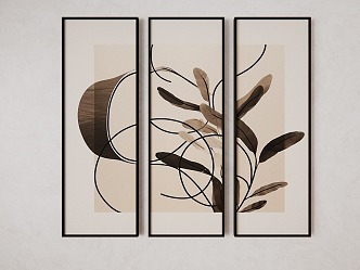 Simple abstract decorative painting Nordic black and white line painting 3d model