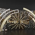 Hotel Corridor With Gold Black Mosaic Backdrop Golden Curved Decorations Silver Spherical Ornaments Dream House