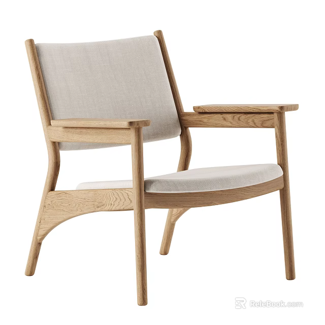 Modern Minimalist Oak Accent Chair With Light Beige Padded Seat Backrest And Armrests 3d model 
