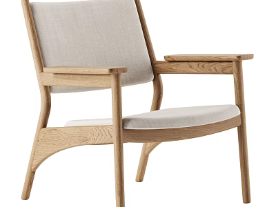 Modern Minimalist Oak Accent Chair With Light Beige Padded Seat Backrest And Armrests 3d model