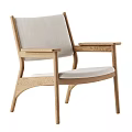 Modern Minimalist Oak Accent Chair With Light Beige Padded Seat Backrest And Armrests