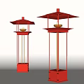 Stylish Red Floor Lamps With Canopy Top Slender Pole And Square Base Design 3d model