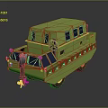 Green Two Level Amphibious Utility Vehicle With Windows Wheels And Lights