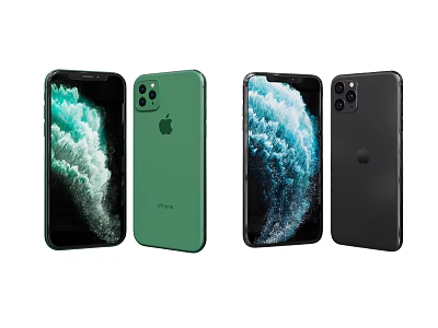 iPhone Smartphones Featuring Green Black Colors Display And Camera Design 3d model