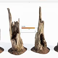 Rustic Wood Stumps With Natural Stone Bases As Decorative Garden Elements 3d model