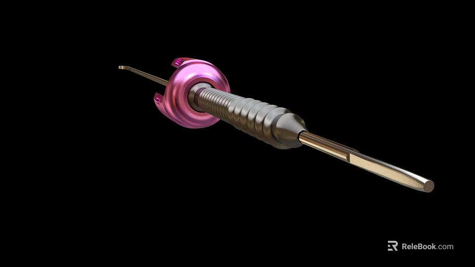 Precision Medical Instrument With Pink Component And Threaded Metal Shaft 3d model 