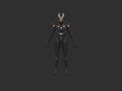 Game Movie Character In Futuristic Black White Armor With Orange Accents 3d model