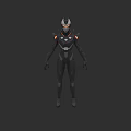 Game Movie Character In Futuristic Black White Armor With Orange Accents