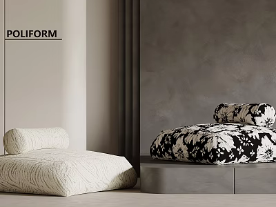 Modern Single Sofa With Cream Upholstery And Black White Patterned Design In Minimalist Space 3d model