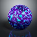 Purple And Blue Diamond Cut Polyhedral Sphere On Black Background With Glossy Reflection