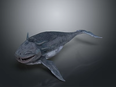 3D Rendered Aquatic Monster With Sharp Teeth Gray Skin And Fins On Dark Background 3d model