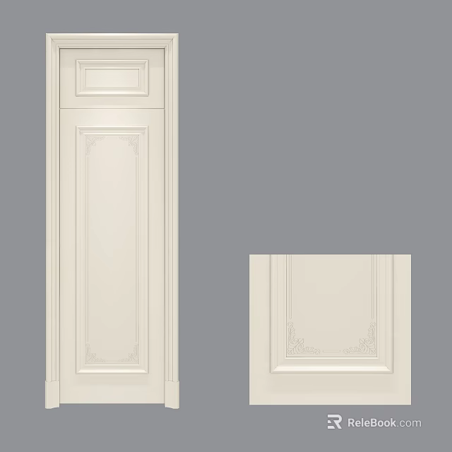 Elegant White Hinged Door With Decorative Panel Design For Interior Use 3d model