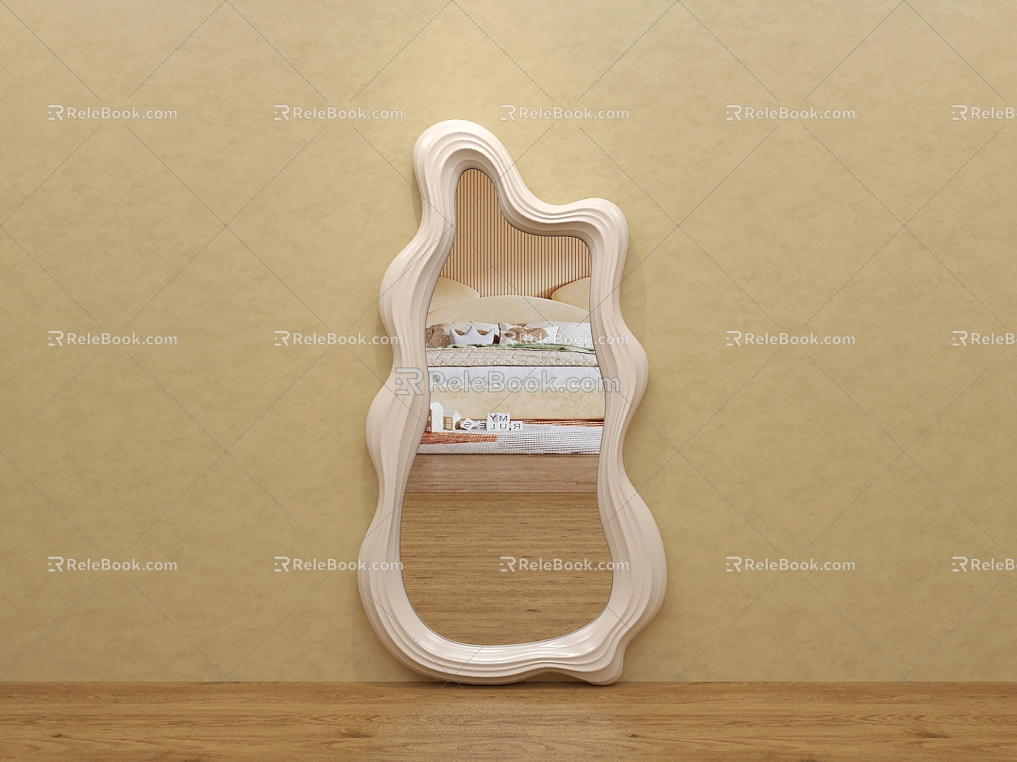 Cream style decorative mirror floor mirror full-length mirror shaped creative art mirror 3d model