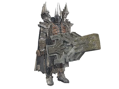Fantasy Game Movie Warrior Character With Spiked Helmet Heavy Armor And Large Shield 3d model