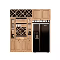 Modern Wooden Sideboard With Wine Rack Storage Shelves And Black Appliance In Dining Room