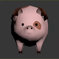 Stylized Pink Cartoon Pig Character With Brown Spots And Round Ears