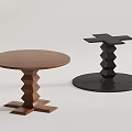 Two Modern Dining Tables Featuring Brown Round Tabletop And Black Geometric Structured Base 3d model