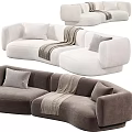 Modern Sectional Sofa in Gray and White with Soft Blanket and Pillows 3d model