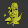Blue Haired Female Character In White Flower Outfit With Green Snake Red Ribbon And Red Heart