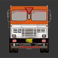 Orange and White Dump Truck With Open Bed Green Railings and Multiple Wheels