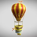 Colorful Hot Air Balloon With Red Yellow Stripes Flag And Hanging Basket