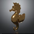 Decorative Golden Seahorse Sculpture With Detailed Fins And Curled Tail