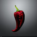Vibrant Red Chili Pepper With Green Stem And Textured Surface On Gray Background 3d model