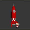 Detailed Red Rocket Model with Small Toy Figure on Reflective Display Base 3d model