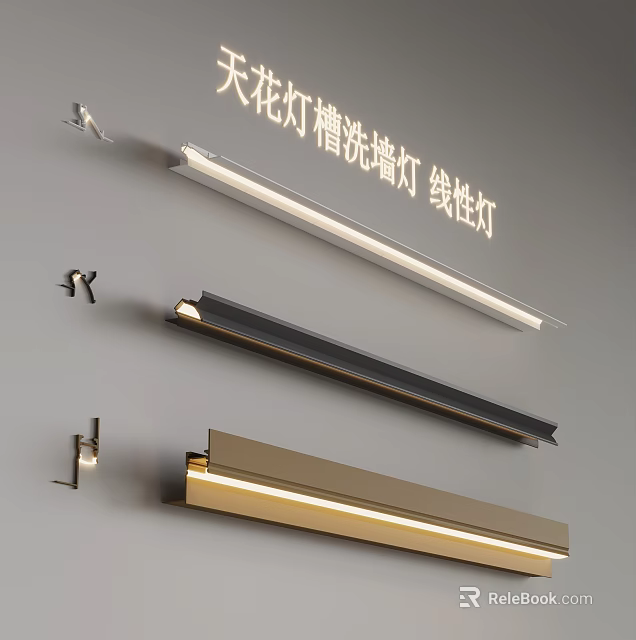 Linear Ceiling Trough Wall Washer Lights In Multiple Colors Mounted On Wall 3d model 