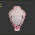 Fashionable Red Beaded Necklace on White Mannequin with Chain Details