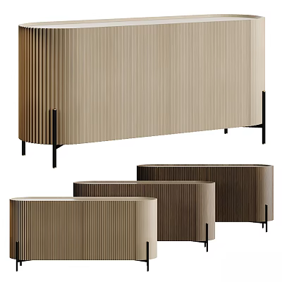 Modern Stylish Entryway And Side Cabinets With Pleated Design Black Legs Set 3d model