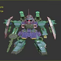 Blue And Purple Robot Character With Armor Shields Cannons And Weapons Design