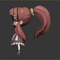 Cute 3D Cartoon Character With Pink Twin Tails Red Eyes White Dress Purple Green Trim