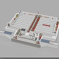Detailed Architectural Model Interior Layout Featuring Neatly Arranged Red Seats White Structure And Aisles